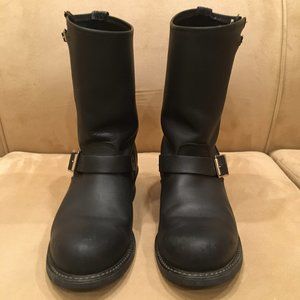 Frye black leather motorcycle boots women's 10